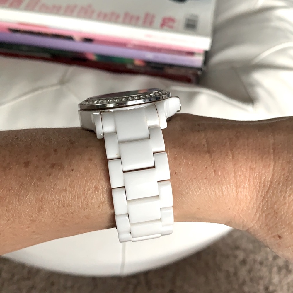 Fossil White Enamel CZ Watch Stainless Steel - Picture 6 of 7